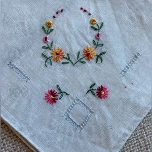 Vintage Handkerchief handembroidered and stitched from 60’s-70’s,floral, square